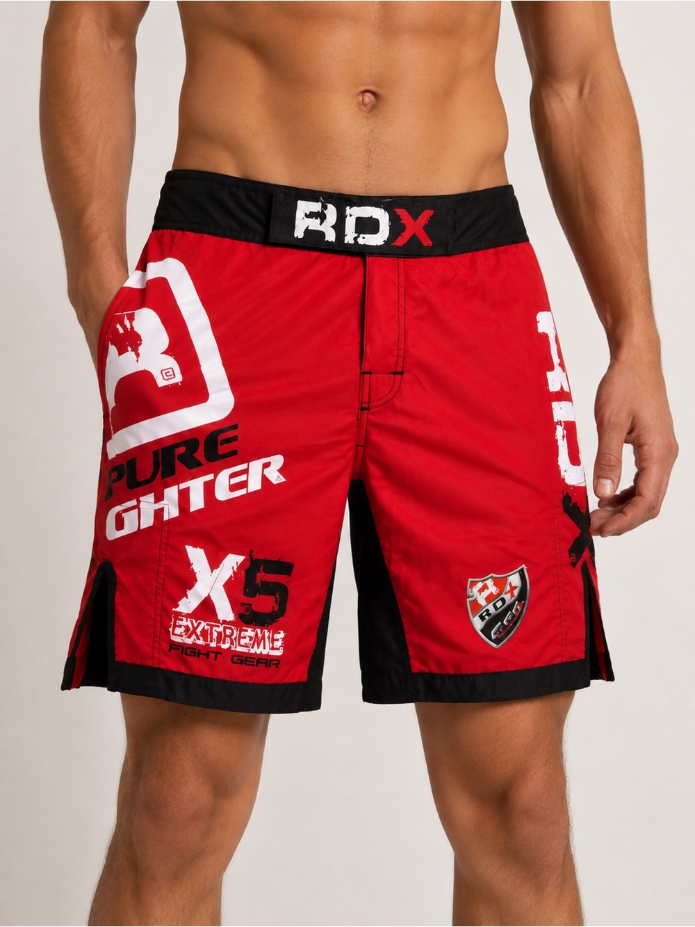 RDX X5 Fight Gear Boxing Martial Arts Shorts Red Black Size L (33-34)